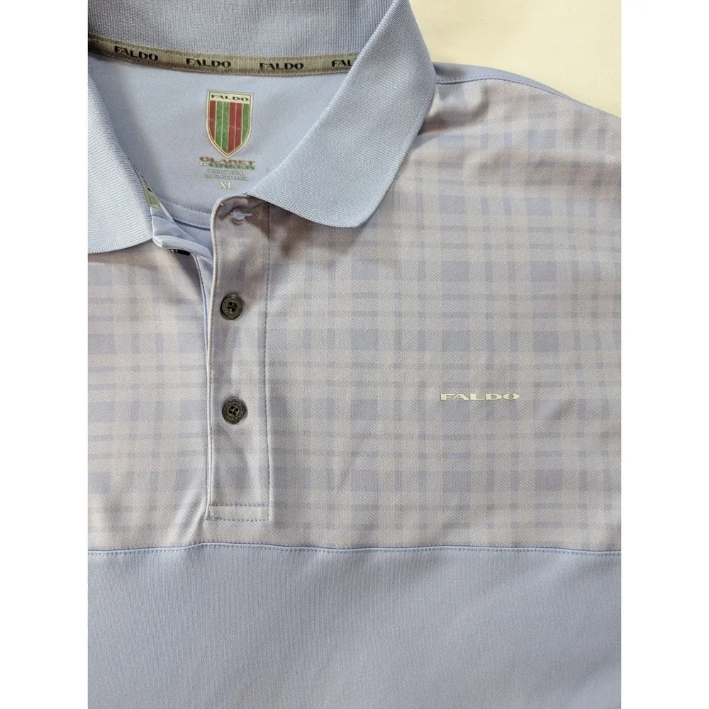Faldo Claret &‎ Green Men's Golf Polo Shirt XL Blue Plaid Performance Swing Fit